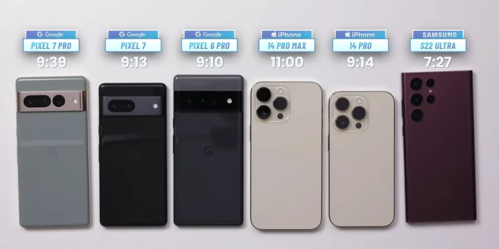 Pixel 7 7 Pro vs iPhone 14 Pro Pro Max vs Galaxy S22 Ultra_ BATTERY Test 5-57 Youtube video test